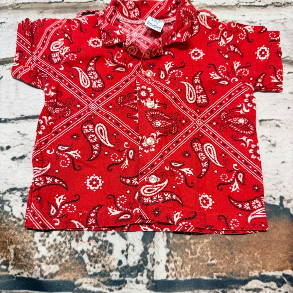 Vintage 1960s Styled by‎ The Shepherd Baby Bandana Shirt 6M Red Paisley